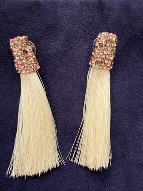Beaded Pink Crystal Tassel Earrings